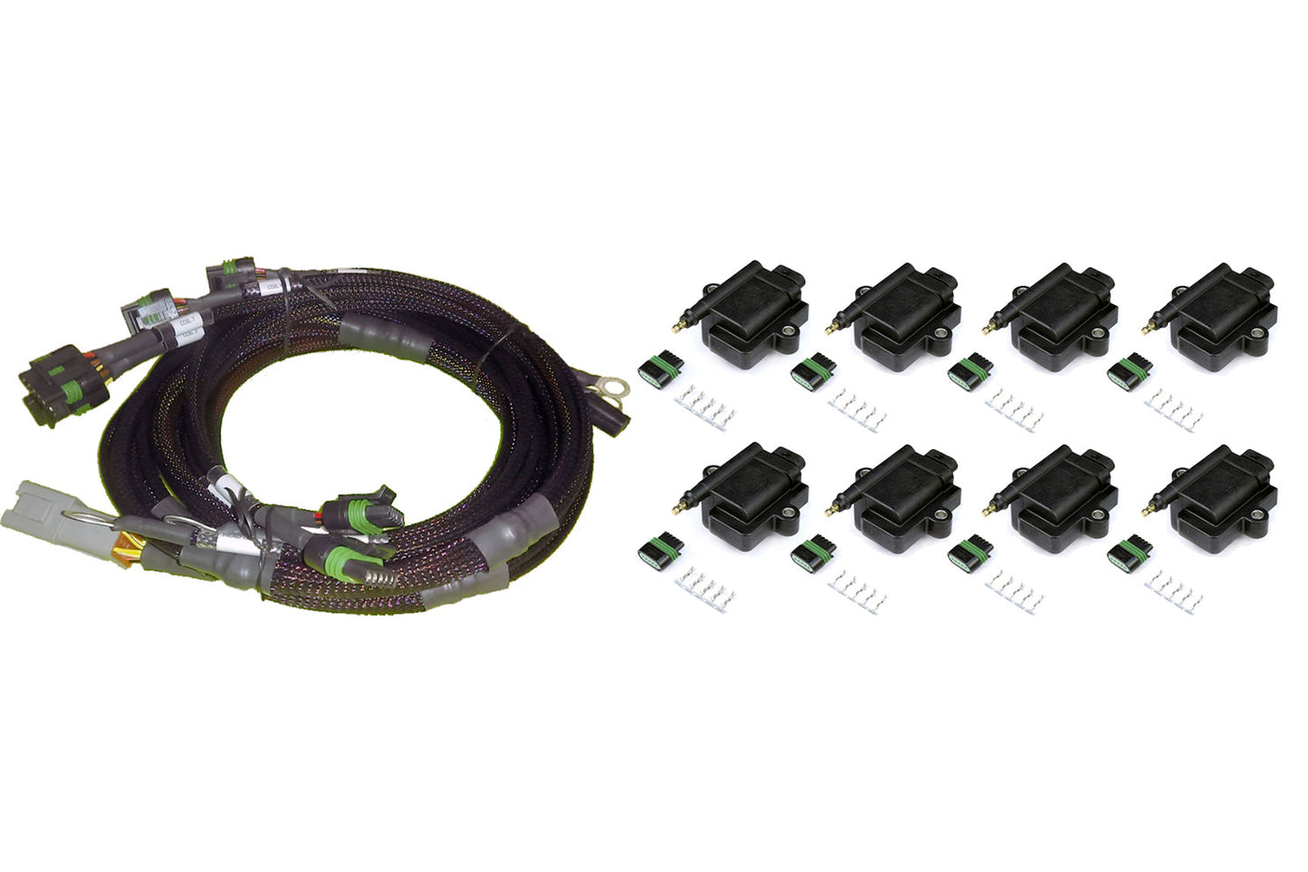 Haltech V8 GM/Chrysler Hemi Small/Big Block 8 x Individual High Output IGN-1A Inductive Coil and Harness Kit