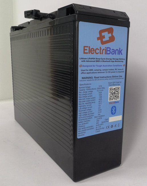 ElectriBank Slimline ESS 100Ah (200Ah PbEq) Deep-cycle LiFePO4 Bluetooth Battery