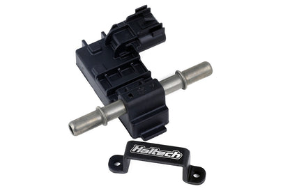 Haltech Flex Fuel Composition Sensor mounted inline fitting close-up