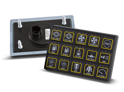 Haltech CAN Keypad mounted on panel with rotary knob accessory