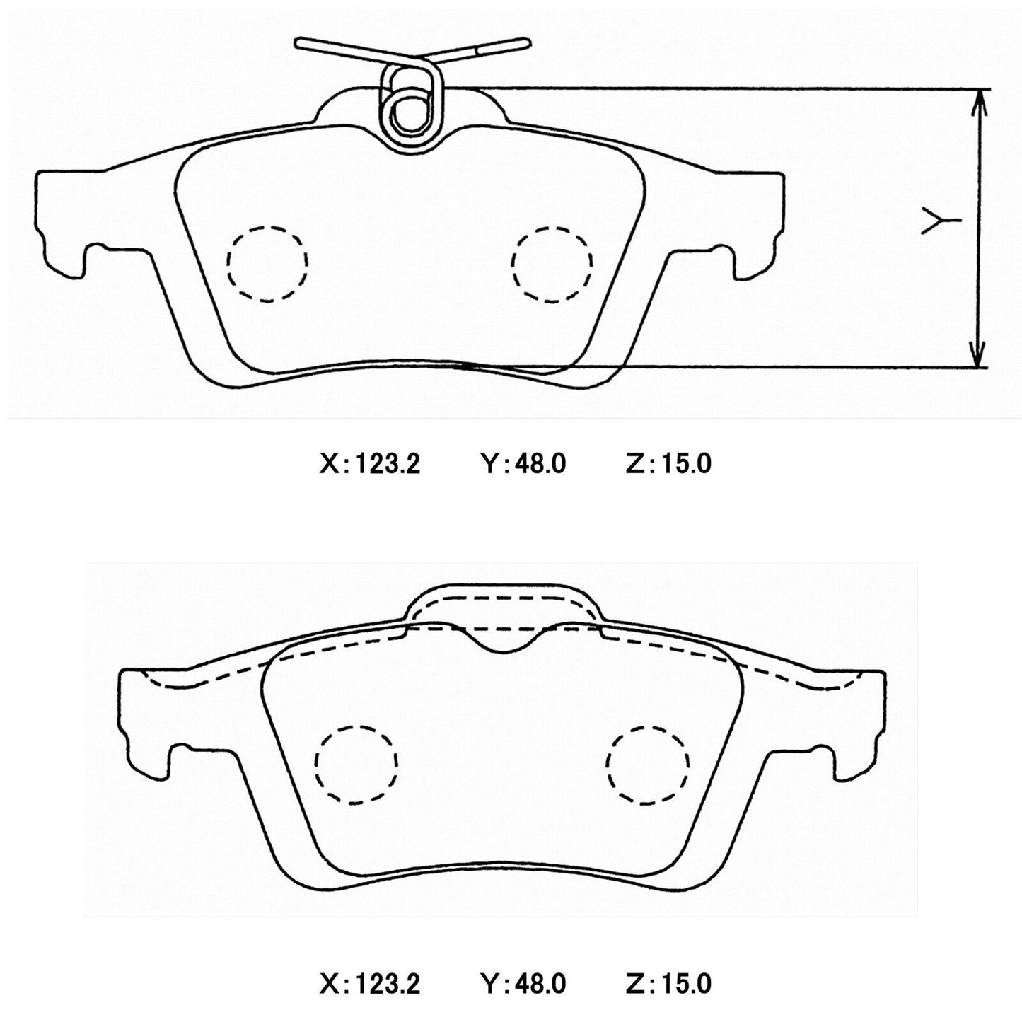 Technical drawing of brake pads with dimensions - wmp663-w5