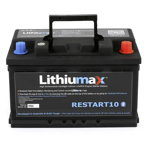 Lithiumax Gen5 RESTART10 Bluetooth 40Ah battery front view
