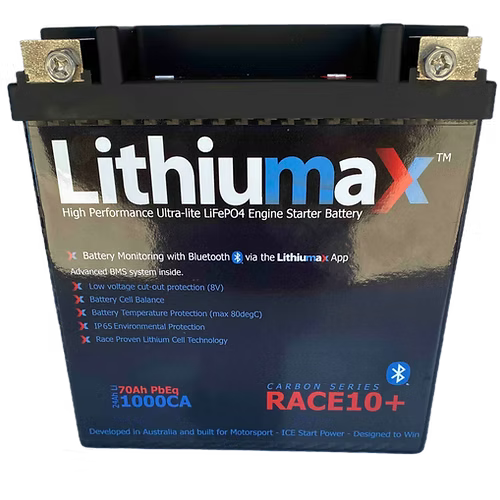 Lithiumax RACE10+ Carbon Series Bluetooth starter battery
