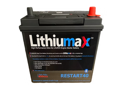 Lithiumax RESTART40 NS40L battery with smart Bluetooth BMS