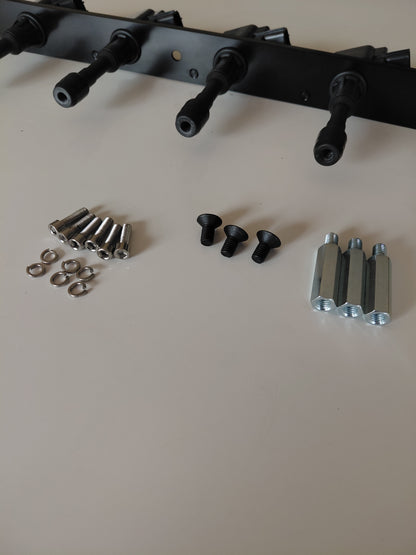 R35 GTR ignition coils mounted on billet bracket for Nissan Skyline RB engine