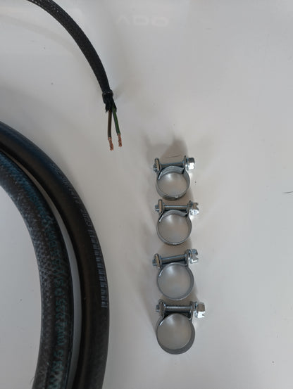 E85-rated fuel hose, EFI hose clamps and wiring pigtail supplied in the BMW E36 twin fuel pump kit
