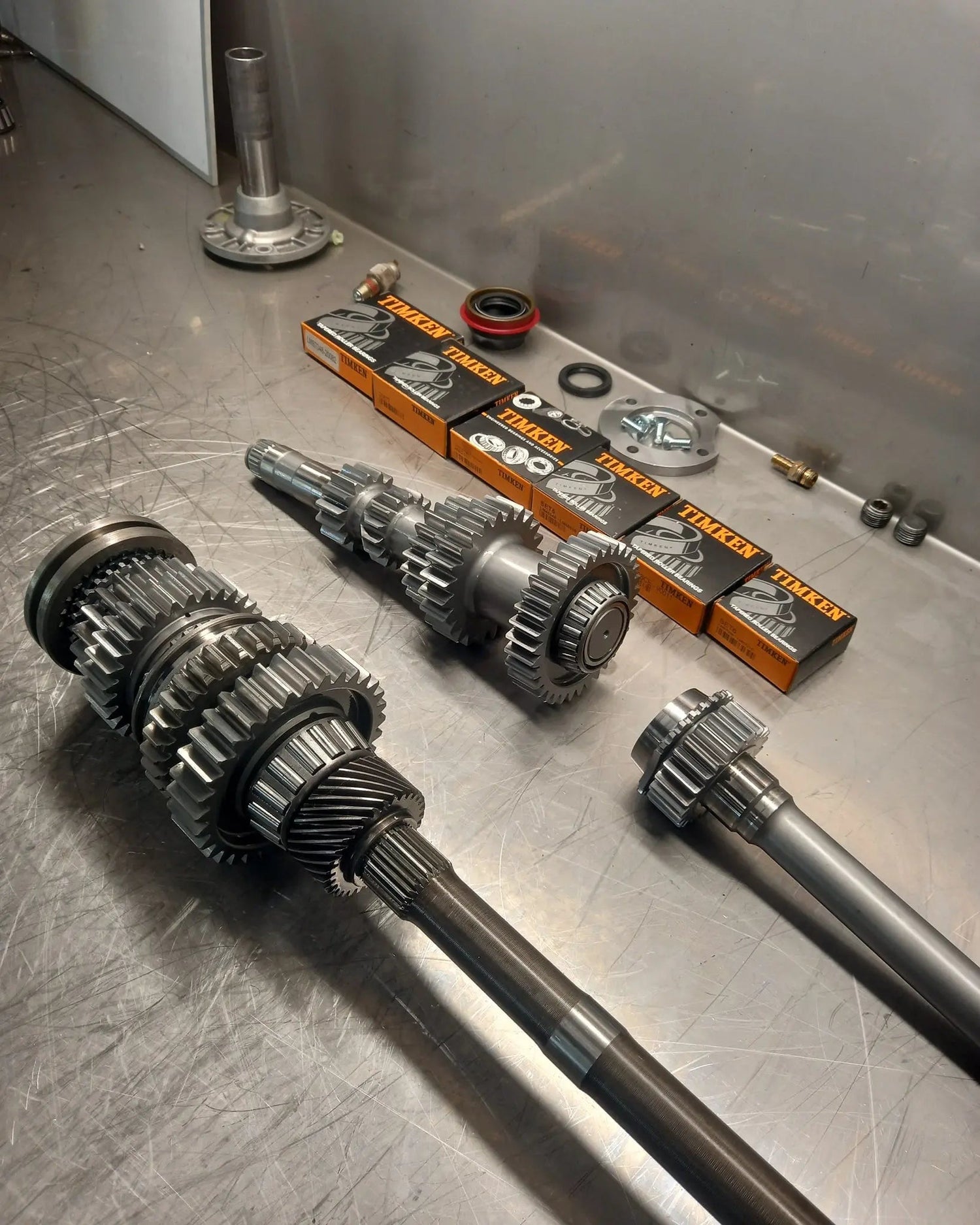 Performance Tremec T5 gearset mid-rebuild on the bench at Racing Solutions, Perth