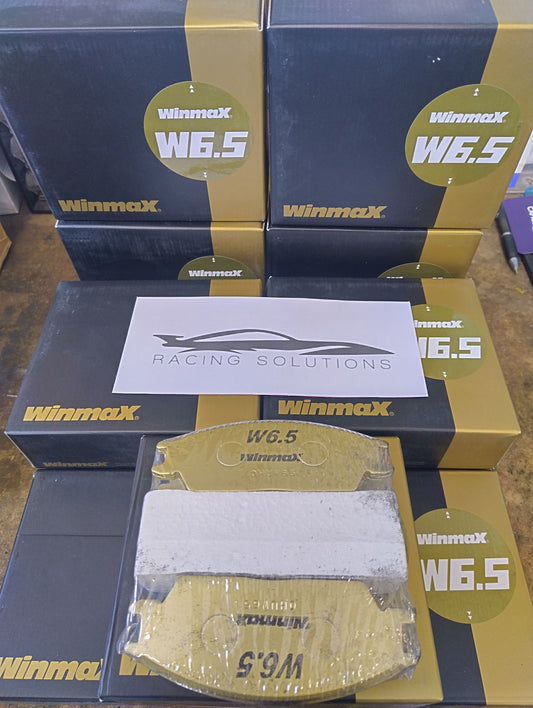 Winmax W6.5 high-performance race brake pads for Hyundai Excel X3 Racing Series, designed for rally, sprint, and hill climb with excellent modulation and durability.